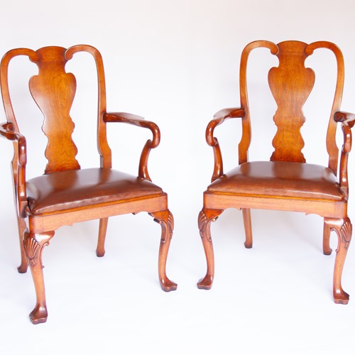 Pair Walnut George 1St Style Elbow Chairs
