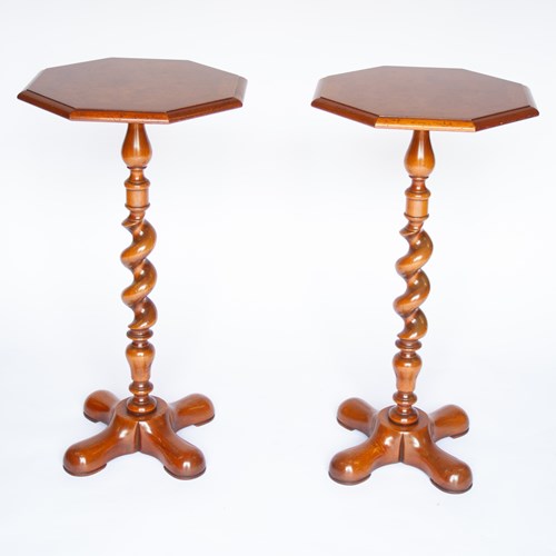 Pair Queen Anne Style Walnut Lamp Tables