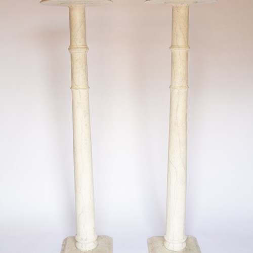 Pair Victorian Faux Marble Column Shaped Pedestals