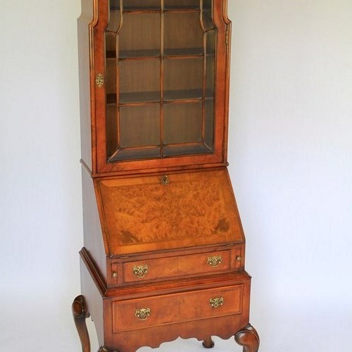 Walnut Queen Anne Revival Bureau Bookcase 