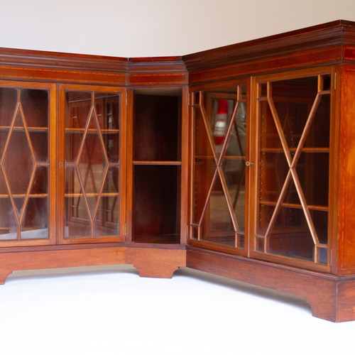 Edwardian Inlaid Mahogany L Shaped Corner Cabinet