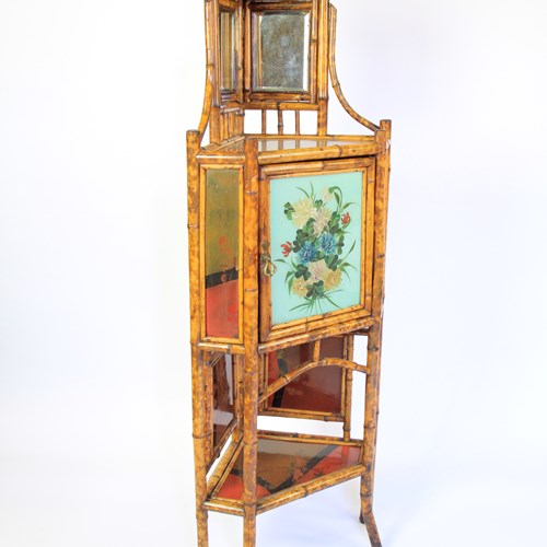 Fine Victorian Bamboo & Laquered Panel Corner Cupboard