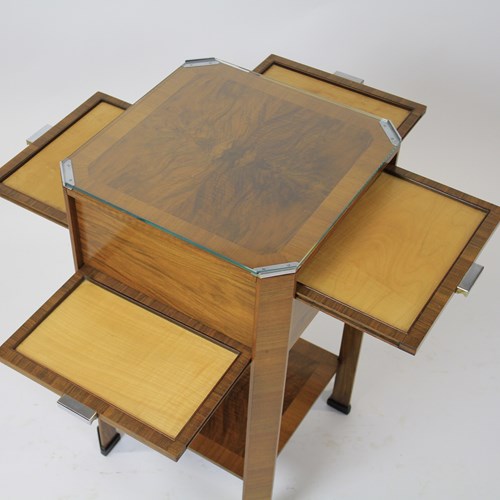 Fine Art Deco  Walnut 2 Tier Table With Maple Slides