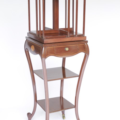 Edwardian Mahogany Inlaid Revolving Bookcase On Stand