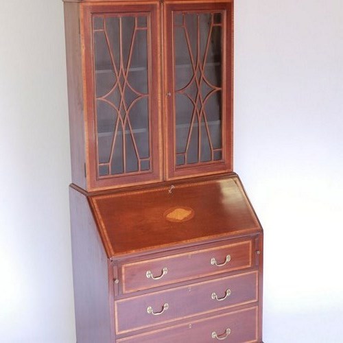 Late Victorian Mahogany & Inlaid Bureau Bookcase