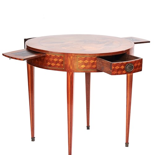 19Thc Italian Inlaid Centre Table With Drawers & Candle Slides