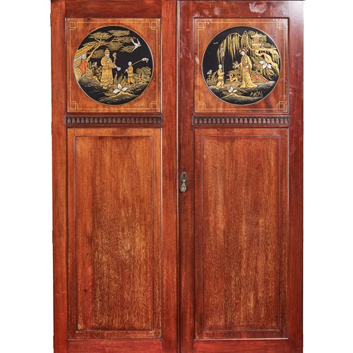 Edwardian Mahogany & Chinoiserie Decorated Wardrobe