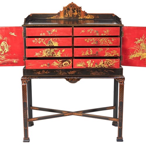 Fine Chinoiserie Decorated Fitted 8 Drawer Cabinet On Stand
