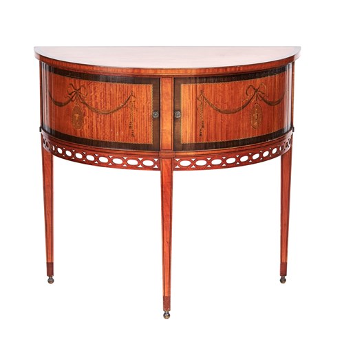 Victorian Satinwood Demi Lune Tambour Cabinet 