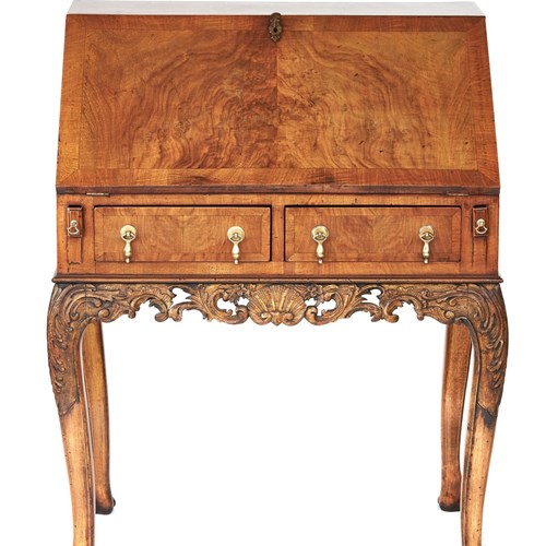 Queen Anne Revival Walnut & Gilt Carved Bureau On Stand 