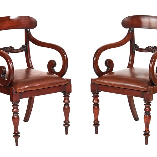 Pair Early Victorian Mahogany Elbow Chairs