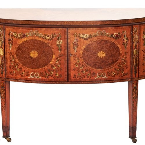 Fine Satinwood Inlaid & Painted 2 Door Commode By Maple & Co