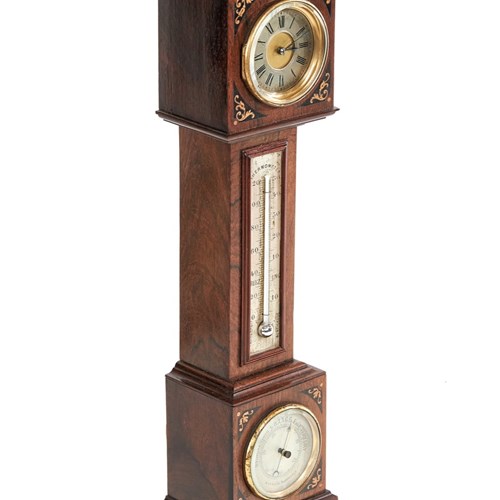Fine Miniature Victorian Rosewood & Inlaid Grandfather Clock
