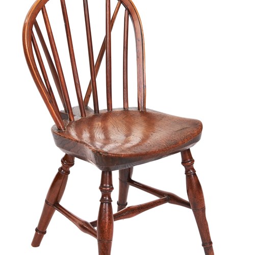 Rare  C18th Yew & Elm Childs Hoop Back Chair Yew Hoop Back, Sticks, & Legs,& Str