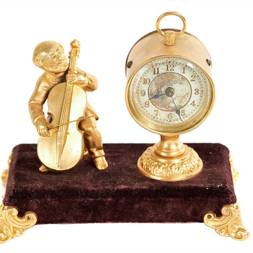 Victorian Novelty Gilded Brass Mantel Clock