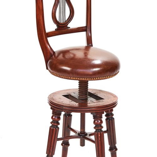 19TH Century, Mahogany Revolving Lyre Back Music Chair