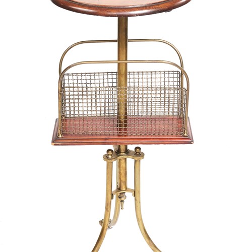 Victorian Brass Mahogany Revolving Magazine Stand/Canterbury