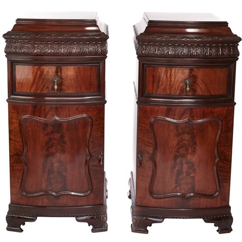 Pair Antique Mahogany Carved Pedestal Cupboards