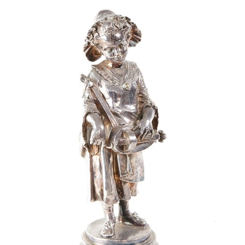 Edwardian Silver Plated Girl Musician Figure  