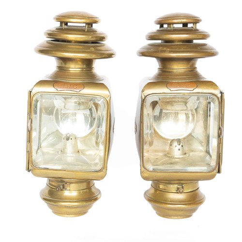 Pair Edwardian Veteran Car Brass Side Oil Lamps