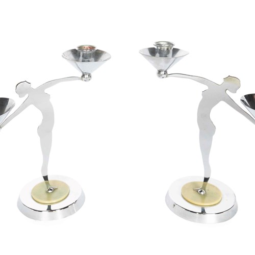 Pair Art Deco Silhouette Lady  Candlesticks 1930S
