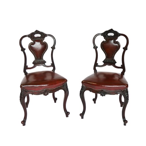 Pair Victorian Rosewood & Carved Side Chairs