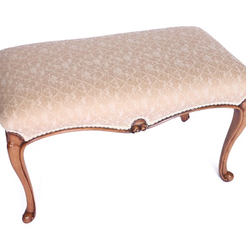 Victorian Walnut & Carved Stool / Window Seat
