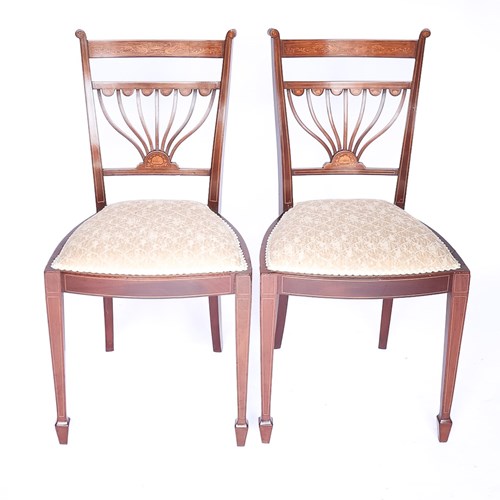 Fine Pair Edwardian Inlaid  Mahogany  Side Chairs
