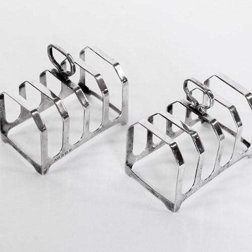 Near Pair Art Deco Silver Toast Racks 1936 &1938