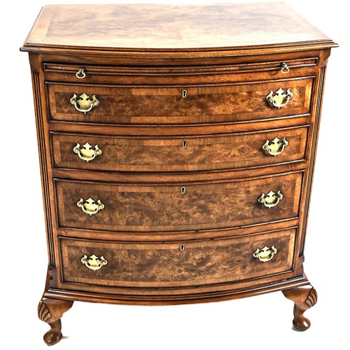 Burr Walnut Bowfront Chest With Slide 1930S