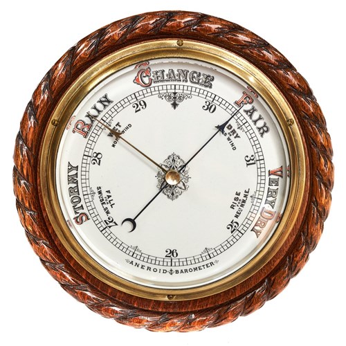 Oak  Aneroid Wall Barometer With Carved Decoration