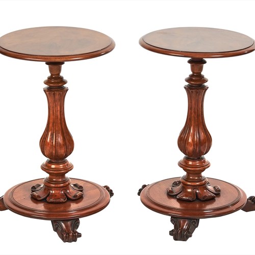 Pair Victorian Walnut & Carved Lamp Tables.