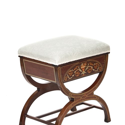  Victorian Mah & Inlaid Lift Up Seat Piano Stool