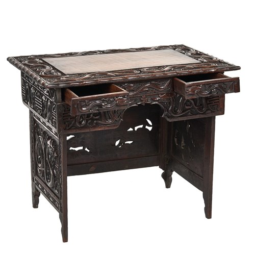 Chinese Carved Hardwood Folding Tea Table