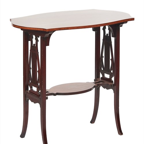 Fine Sheraton Revival Mahogany Inlaid & Carved Lyre Table