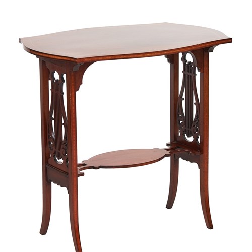 Fine Sheraton Revival Mahogany Inlaid & Carved Lyre Table