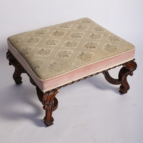 Victorian Large  Walnut & Carved Stool, 