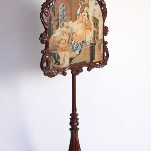 Victorian Carved Mahogany Pole Screen