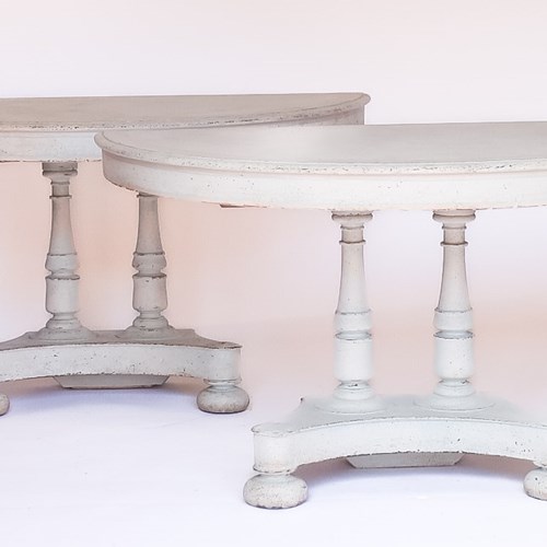 Pairc19th Italian Painted Demi Lune Console Tables