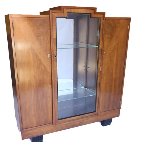 Art Deco Walnut Display Cabinet Circa 1930S
