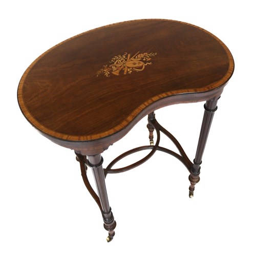 Edwardian Inlaid Mahogany Kidney Shape Table
