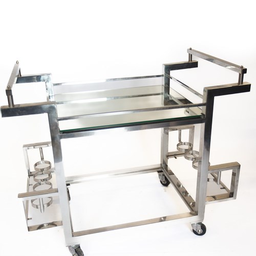 French Art Deco  Style Chrome & Mirrored Cocktail  Trolley