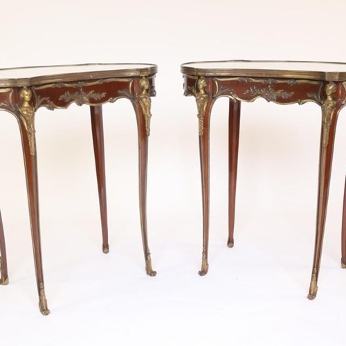 Fine Pair  French Amaranth, Marble & Gilt Lamp Tables