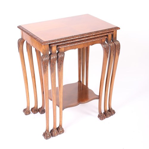 Fine Nest Of 3 Walnut & Carved Nest Of Tables