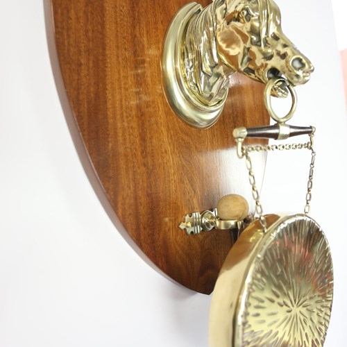 Victorian Mahogany & Brass Horse Head Wall Mounted Gong
