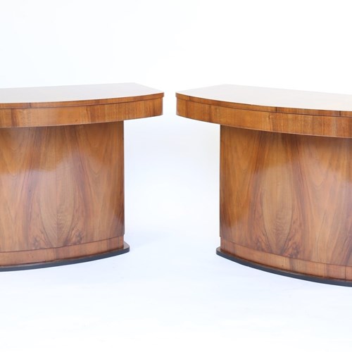 Pair Art Deco Walnut & Ebonised Console Tables 