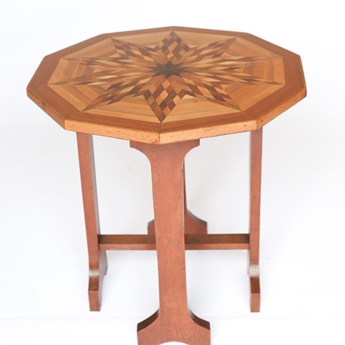 Decagon Shape Specimen Wood  Inlaid Table By Lebus
