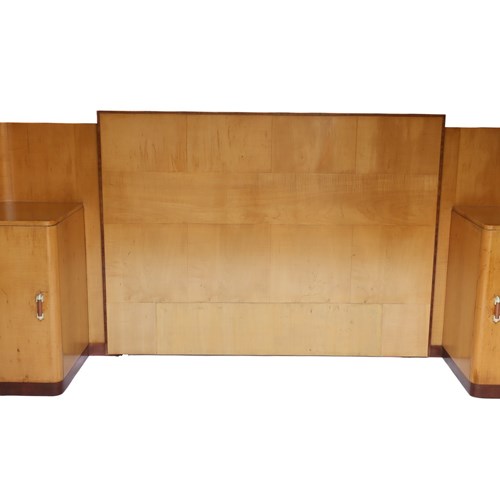 Art Deco Maple Headboard With Bedside Cupboards