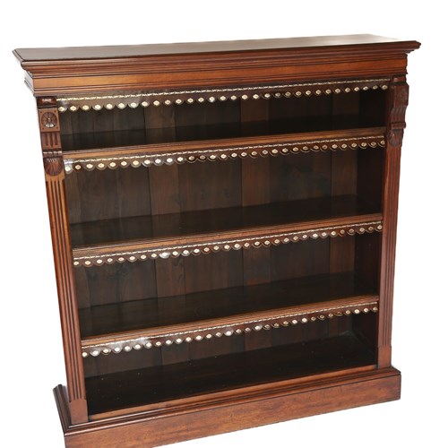Late Victorian Walnut & Carved Open Bookcase