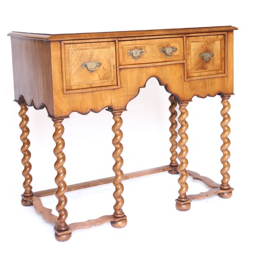 William & Mary Style Walnut 3 Drawer Side Table 
